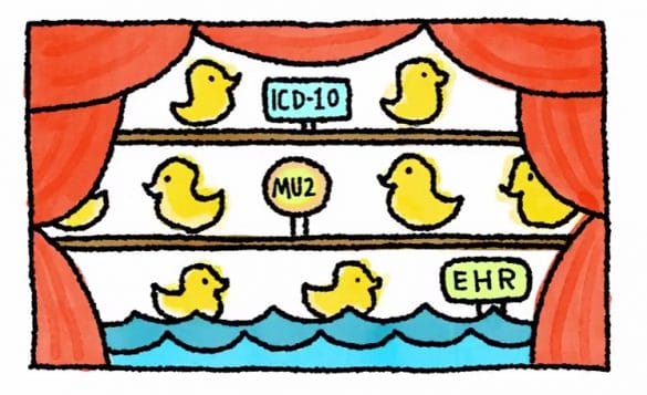 Still shoot from the MSOC animation video showing 2D yellow duckies.